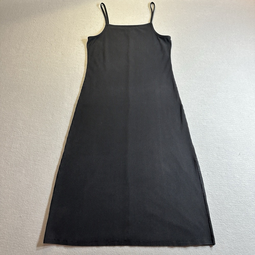 The Drop Black Ribbed Midi Dress Womens Medium Sleeveless Minimalist Stretch